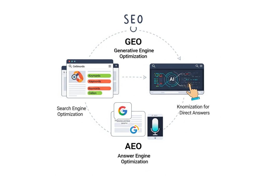 SEO vs GEO vs AEO Key Differences and Importance